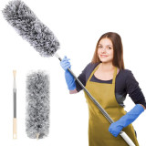 Microfiber Feather Duster with Telescopic Extension Pole – Scratch-Resistant, Washable Duster for High Ceiling Fans, Furniture, Windows, Blinds, and Cars (Up to 100 Inches, Grey)