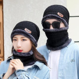 Winter Woolen Hat and Scarf Neck Scarf Warm Knit Hat Thick Fleece Lined Winter Hat & Scarf for Men Women